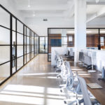 Space Reconfiguration using sliding stacking walls, swing doors, fixed panels | Acxiom Corporate Headquarters | Wide Opening Without Tracks on the Floor | Architect: Amy Lopez-Cepero Architects