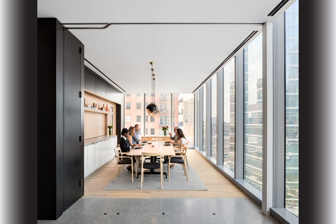 Hyatt Headquarters: 12 feet high panels with thin profile for sliding stack wall design